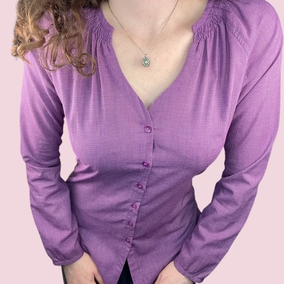 Insect Repellent Purple Long Sleeve Slit Button Down - Picture 2 of 12